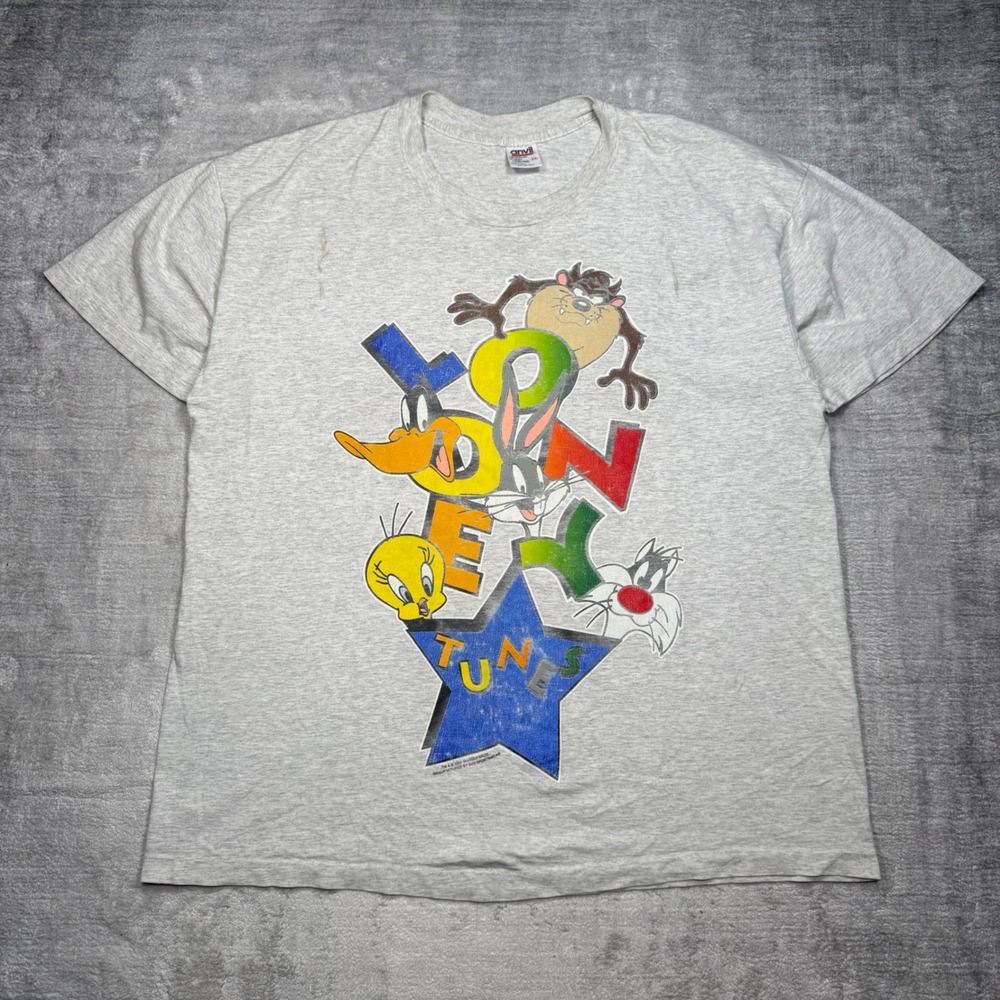 Looney Tunes Shirt Mens 2XL Gray Vintage 1994 Bugs Bunny Cartoon Single Stitch